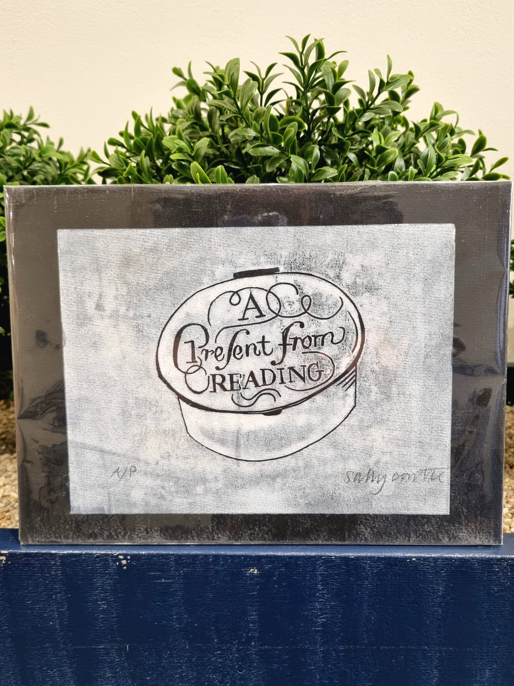 Unframed 'A Prefent from Reading' Linocut Print (Sally Castle)