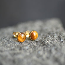 Tiger Eye Gold Stud Earrings - Harmattan Jewellery