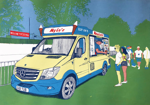 Mylo's Ice Cream at Reading Festival Screenprint by Emily Gillmor - Framed