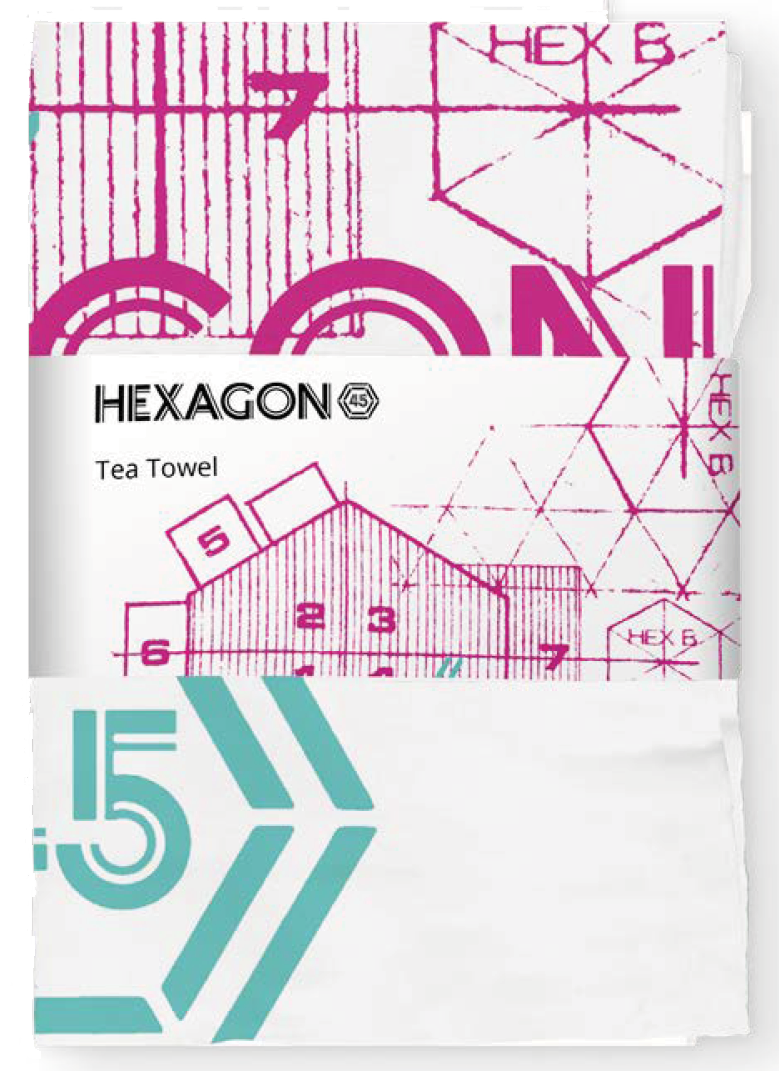 Hexagon 45 Tea Towel (Pink and Blue)